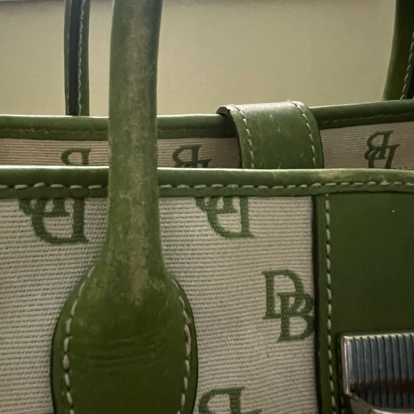 RARE Vintage Dooney & Bourke, D&B, cream & green Satchel handbag w/leather trim - Picture 10 of 14